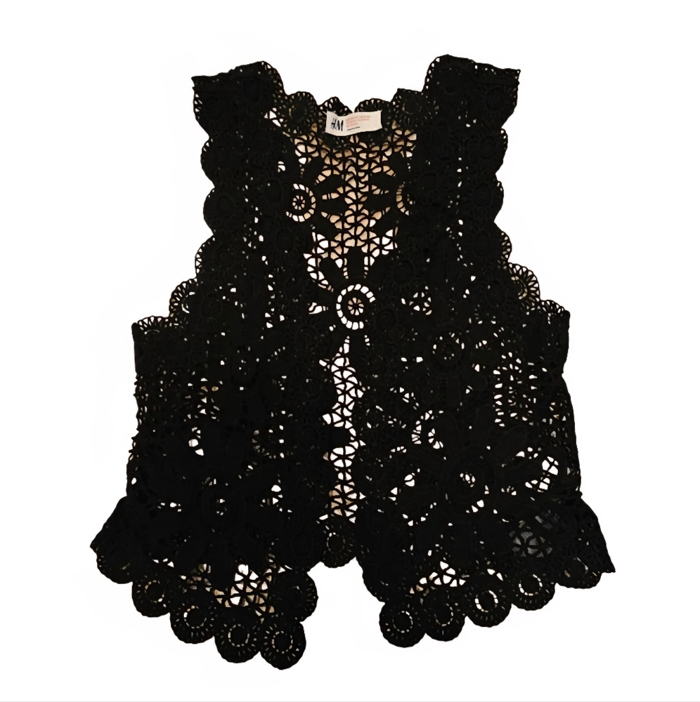 H&M Crochet Festival Flower Black Vest Renaissance Ren Faire Costume